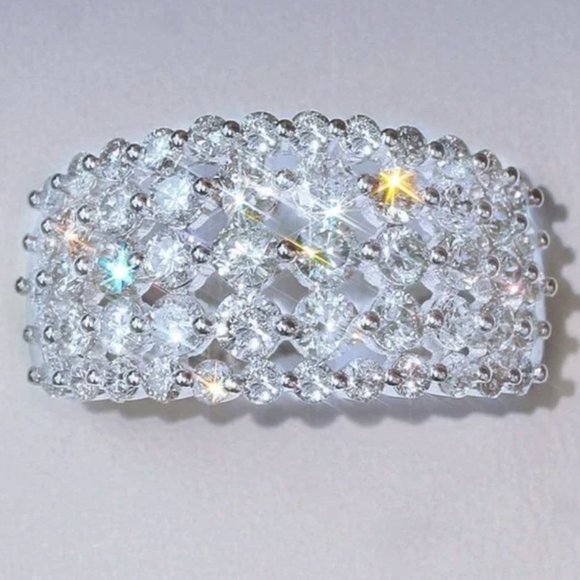 Moissanite Dimond Multi Row Ring Silver Plated Hallow Band SZ 10 NEW IN BOX - Picture 5 of 10